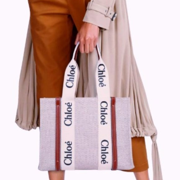 Chloé Woody Medium Canvas Tote EUC - Picture 2 of 13